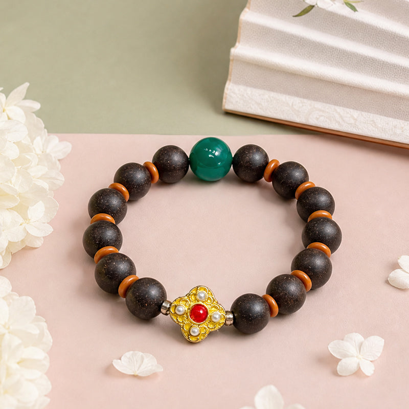 Jade Breeze R-B04丨 Chinese Agarwood Sandalwood Fragrance Bracelet Green Agate
