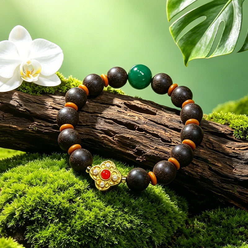 Jade Breeze R-B04丨 Chinese Agarwood Sandalwood Fragrance Bracelet Green Agate