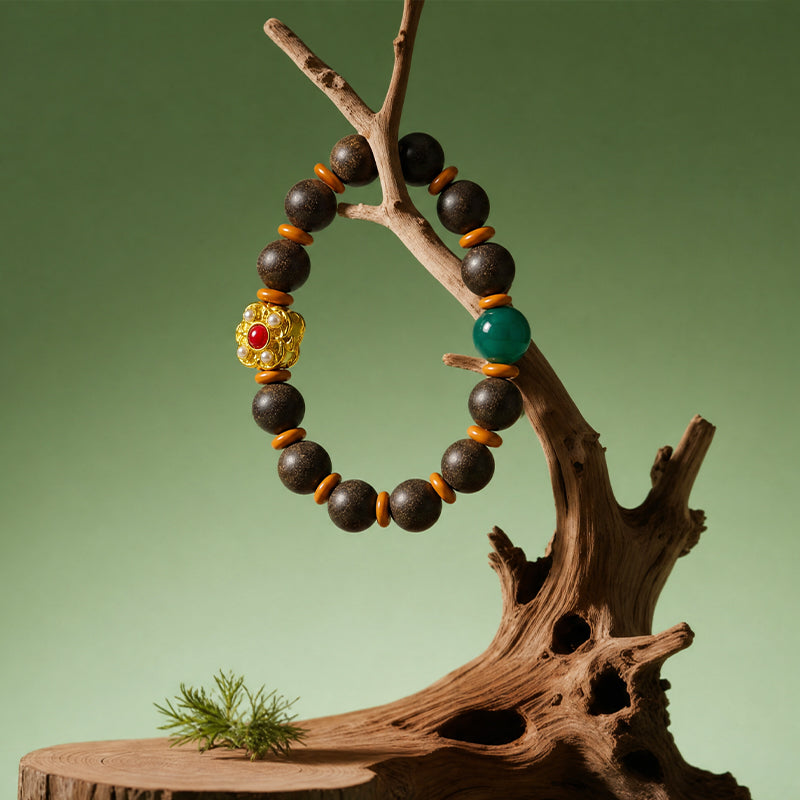 Jade Breeze R-B04丨 Chinese Agarwood Sandalwood Fragrance Bracelet Green Agate