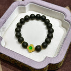 Pine Wood Whisper R-B44丨 Pine Wood Whisper Ancient Forest Blended Plant Aroma Wrist Beads with Gold Inlaid Green Jade Clover Accents