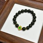Pine Wood Whisper R-B44丨 Pine Wood Whisper Ancient Forest Blended Plant Aroma Wrist Beads with Gold Inlaid Green Jade Clover Accents