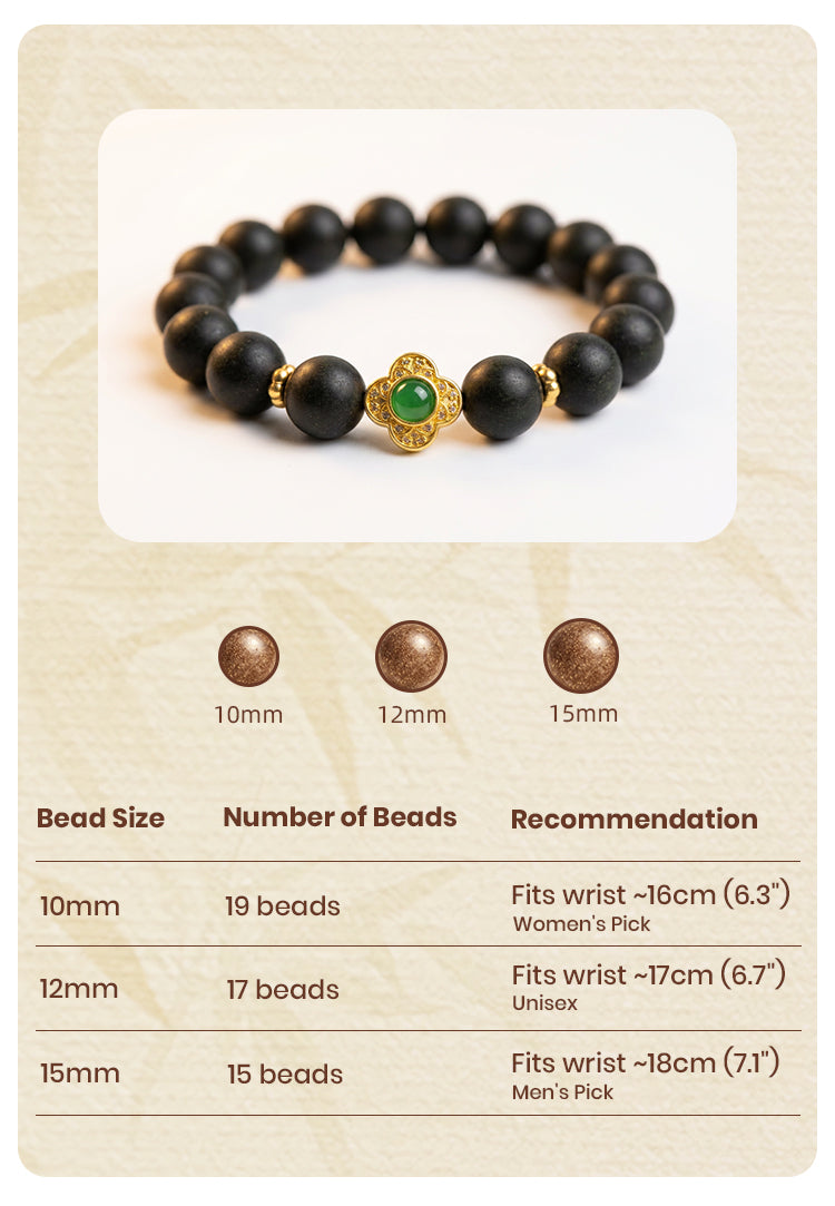 Pine Wood Whisper R-B44丨 Pine Wood Whisper Ancient Forest Blended Plant Aroma Wrist Beads with Gold Inlaid Green Jade Clover Accents