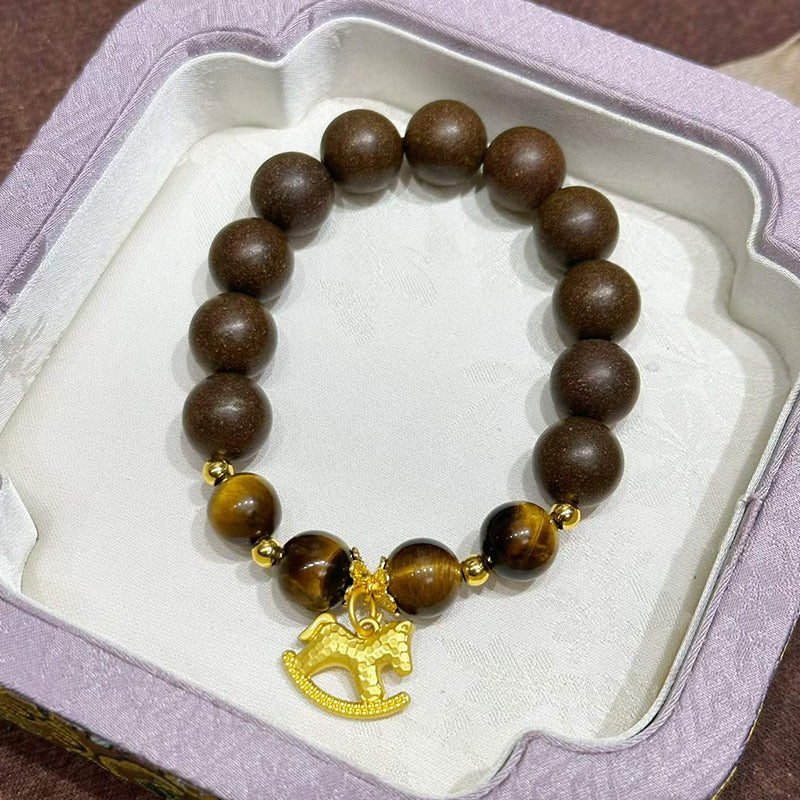 Oriental Zen Scented Bead Bracelet Tiger Eye Gold Horse