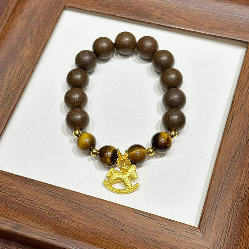 Oriental Zen Scented Bead Bracelet Tiger Eye Gold Horse