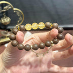 Han Palace Skin Scent R-B49 丨Dark Brown Plant Aroma Wrist Beads with Clear Yellow Crystal & Star Metal Charms