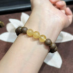 Han Palace Skin Scent R-B49 丨Dark Brown Plant Aroma Wrist Beads with Clear Yellow Crystal & Star Metal Charms