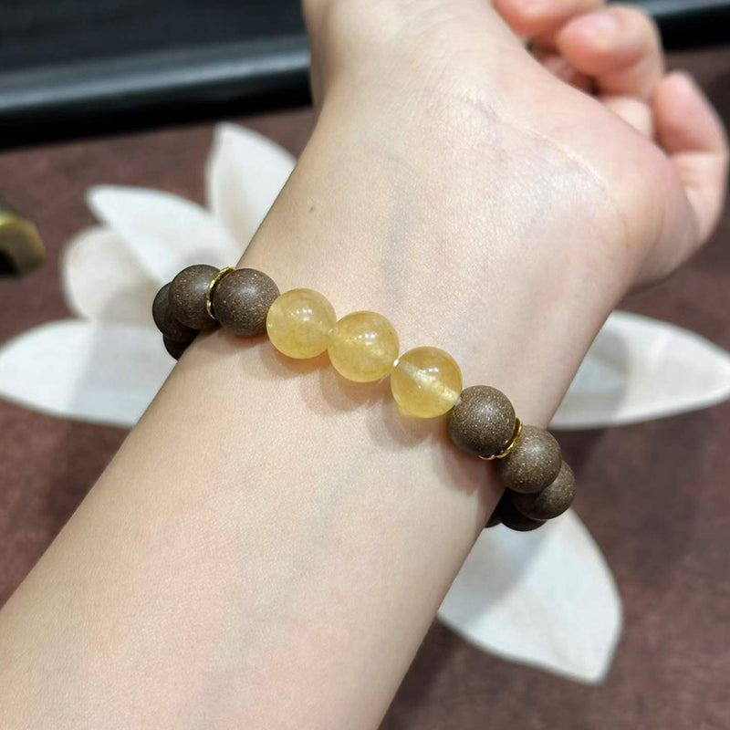 Han Palace Skin Scent R-B49 丨Dark Brown Plant Aroma Wrist Beads with Clear Yellow Crystal & Star Metal Charms