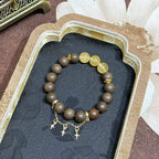 Han Palace Skin Scent R-B49 丨Dark Brown Plant Aroma Wrist Beads with Clear Yellow Crystal & Star Metal Charms