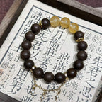 Han Palace Skin Scent R-B49 丨Dark Brown Plant Aroma Wrist Beads with Clear Yellow Crystal & Star Metal Charms