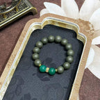 Mountain Wood R-B50丨Fresh Pine Cypress Woody Scent Herb Herbal Botanical Incense Bead Bracelet Matte Dark Beads Green Jade Gilded Decor