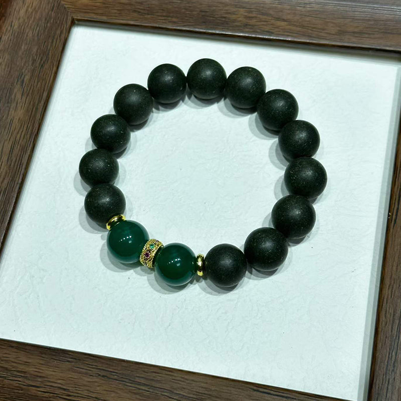 Mountain Wood R-B50丨Fresh Pine Cypress Woody Scent Herb Herbal Botanical Incense Bead Bracelet Matte Dark Beads Green Jade Gilded Decor