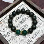 Mountain Wood R-B50丨Fresh Pine Cypress Woody Scent Herb Herbal Botanical Incense Bead Bracelet Matte Dark Beads Green Jade Gilded Decor