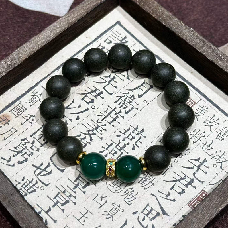 Mountain Wood R-B50丨Fresh Pine Cypress Woody Scent Herb Herbal Botanical Incense Bead Bracelet Matte Dark Beads Green Jade Gilded Decor