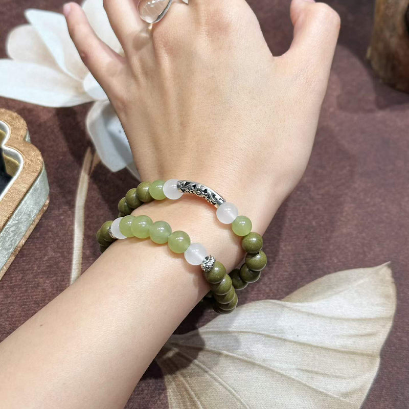 Verdant Jiangnan R-B51丨Artisan Aromatic Bracelet Featuring Hetian Jade, Jasmine & Green Tea Resin Beads