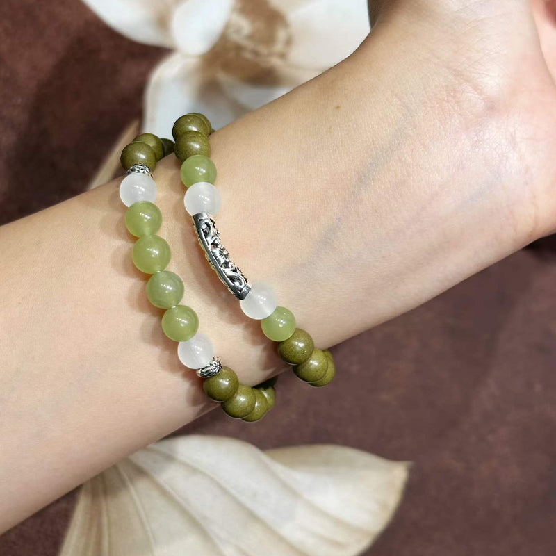 Verdant Jiangnan R-B51丨Artisan Aromatic Bracelet Featuring Hetian Jade, Jasmine & Green Tea Resin Beads