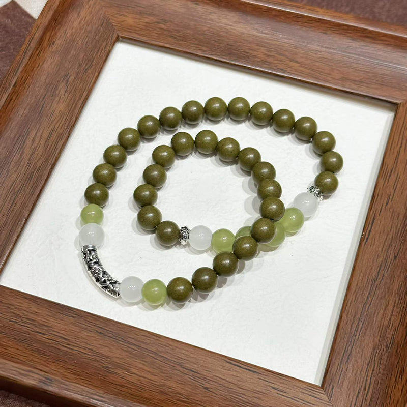 Verdant Jiangnan R-B51丨Artisan Aromatic Bracelet Featuring Hetian Jade, Jasmine & Green Tea Resin Beads