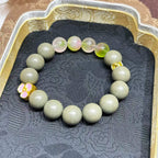Cozy R-B57 丨Warm Herb Incense Bead Bracelet Bean Green Beads Rose Quartz Gold Decor Blended Cinnamon & Mugwort Botanicals