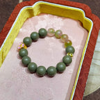 Cozy R-B57 丨Warm Herb Incense Bead Bracelet Bean Green Beads Rose Quartz Gold Decor Blended Cinnamon & Mugwort Botanicals