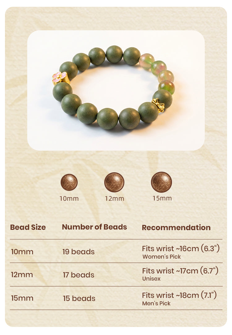 Cozy R-B57 丨Warm Herb Incense Bead Bracelet Bean Green Beads Rose Quartz Gold Decor Blended Cinnamon & Mugwort Botanicals