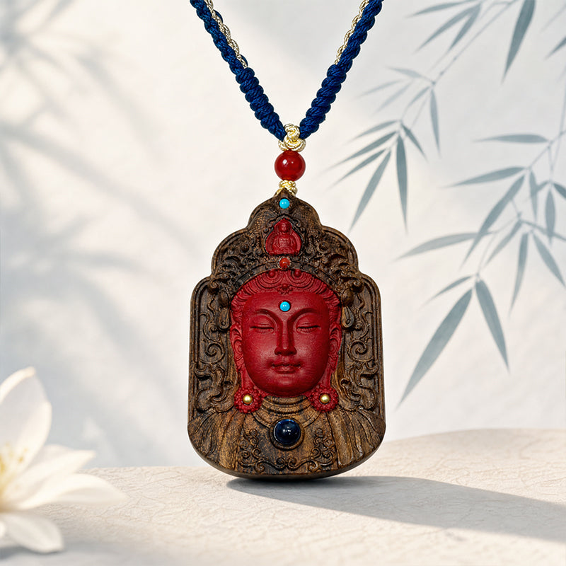 High-end custom-made · Red-inlaid Guanyin - Projection Stone