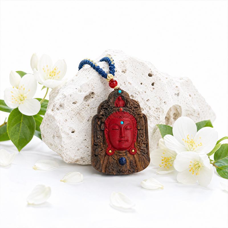 High-end custom-made · Red-inlaid Guanyin - Projection Stone