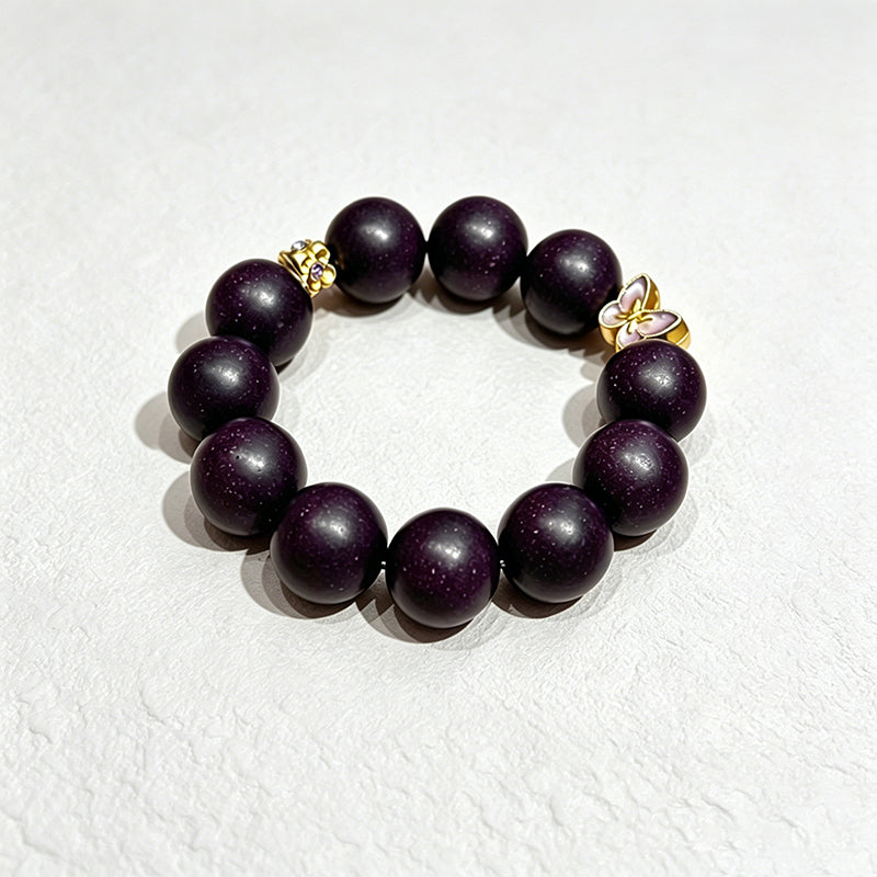 Violet DreamR-B08 丨Handmade Spine Date Seed Botanical Incense Bead Bracelet with Enamel Butterfly Accents