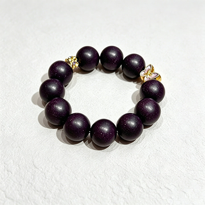 Violet DreamR-B08 丨Handmade Spine Date Seed Botanical Incense Bead Bracelet with Enamel Butterfly Accents