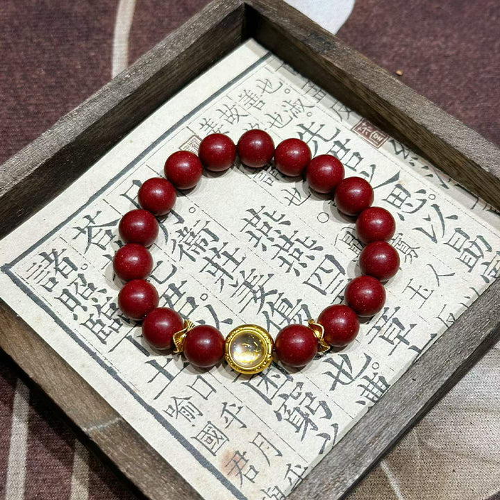 Handcrafted Reconstructed Cinnabar Scented Wrist Strand R-B60 Mild Botanical Aroma with Gilded Rotating Spacer Bead