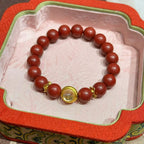 Handcrafted Reconstructed Cinnabar Scented Wrist Strand R-B60 Mild Botanical Aroma with Gilded Rotating Spacer Bead