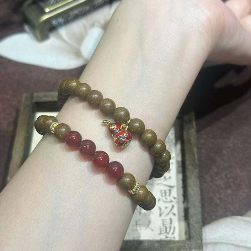 Golden Wood Dual R-B65丨Dual Loop Woody Herbal Scent Bead Wrist Ornament, Ancient Oriental Vintage Wearing Fragrance