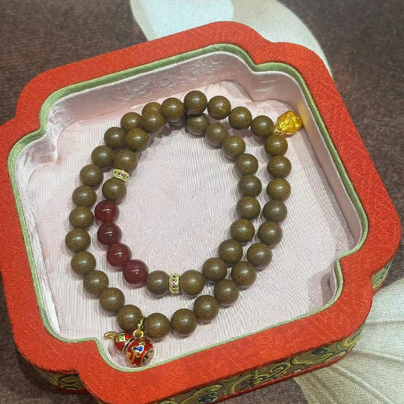 Golden Wood Dual R-B65丨Dual Loop Woody Herbal Scent Bead Wrist Ornament, Ancient Oriental Vintage Wearing Fragrance