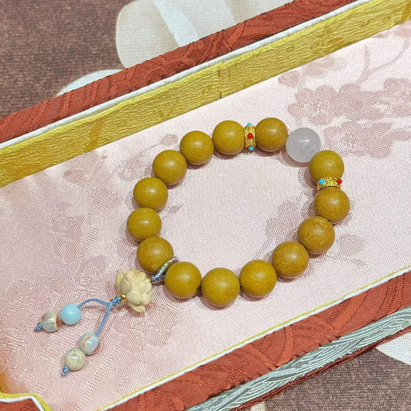 Pear Chamber Incense R-B69丨Tang Dynasty Natural Mild Sweet Fruit-Wood Aroma Bead Ornament with Floral Agate Accent