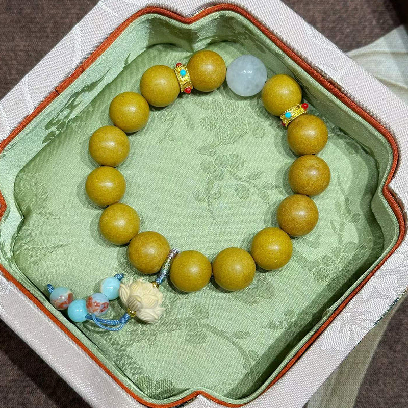 Pear Chamber Incense R-B69丨Tang Dynasty Natural Mild Sweet Fruit-Wood Aroma Bead Ornament with Floral Agate Accent