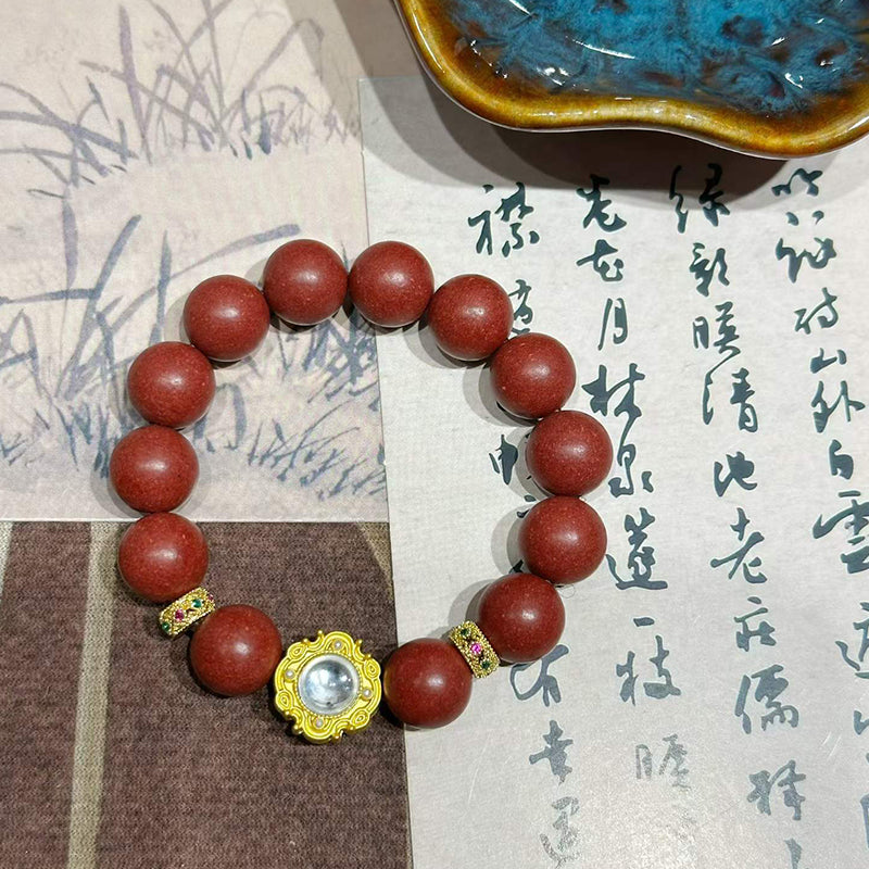 Crimson R-B71丨Soft Warm Woody Aroma Bead Ornament with Gilded Crystal Accent, Gentle Subtle Fragrance for Quiet Daily Mood