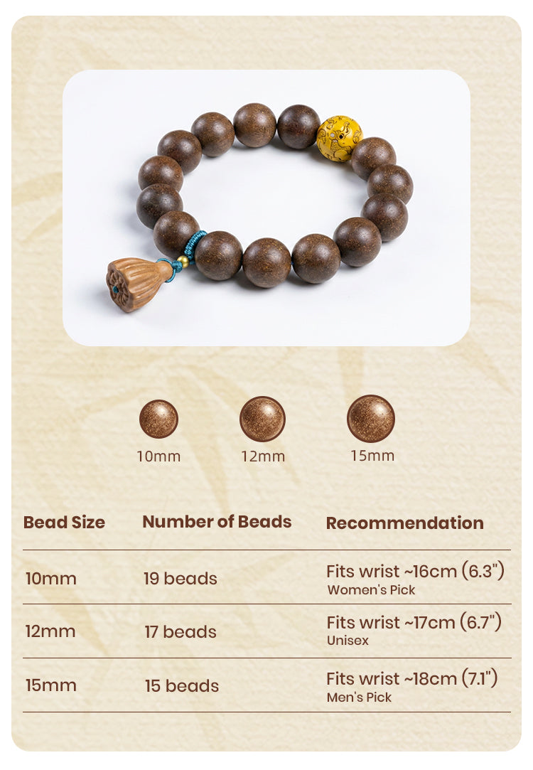 Xi Ji Ancient Scent R-B09丨Handmade Ancient Xi Ji Formula Woody Incense Bead Bracelet with Lacquer Beads & Peach Wood Lotus Pendant